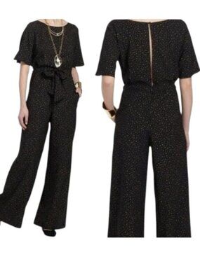 Anthropologie Corey Lynn Calter Cosmos Star Print Jumpsuit Black Gold Sz Medium